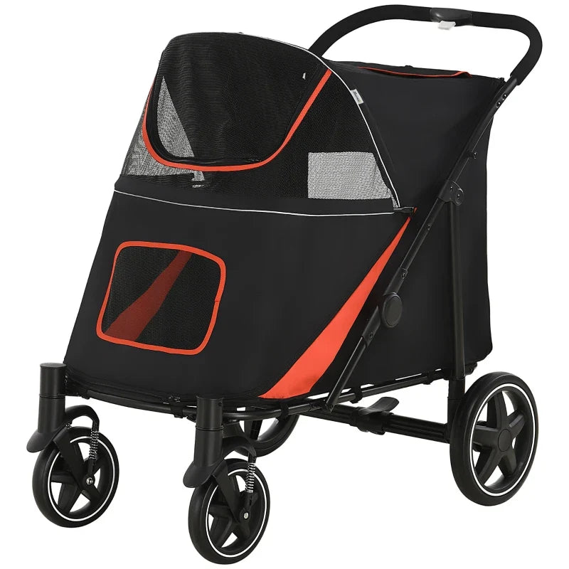 One-Click Foldable Stroller for Large Medium Small Dogs, Pet, Cats with Storage