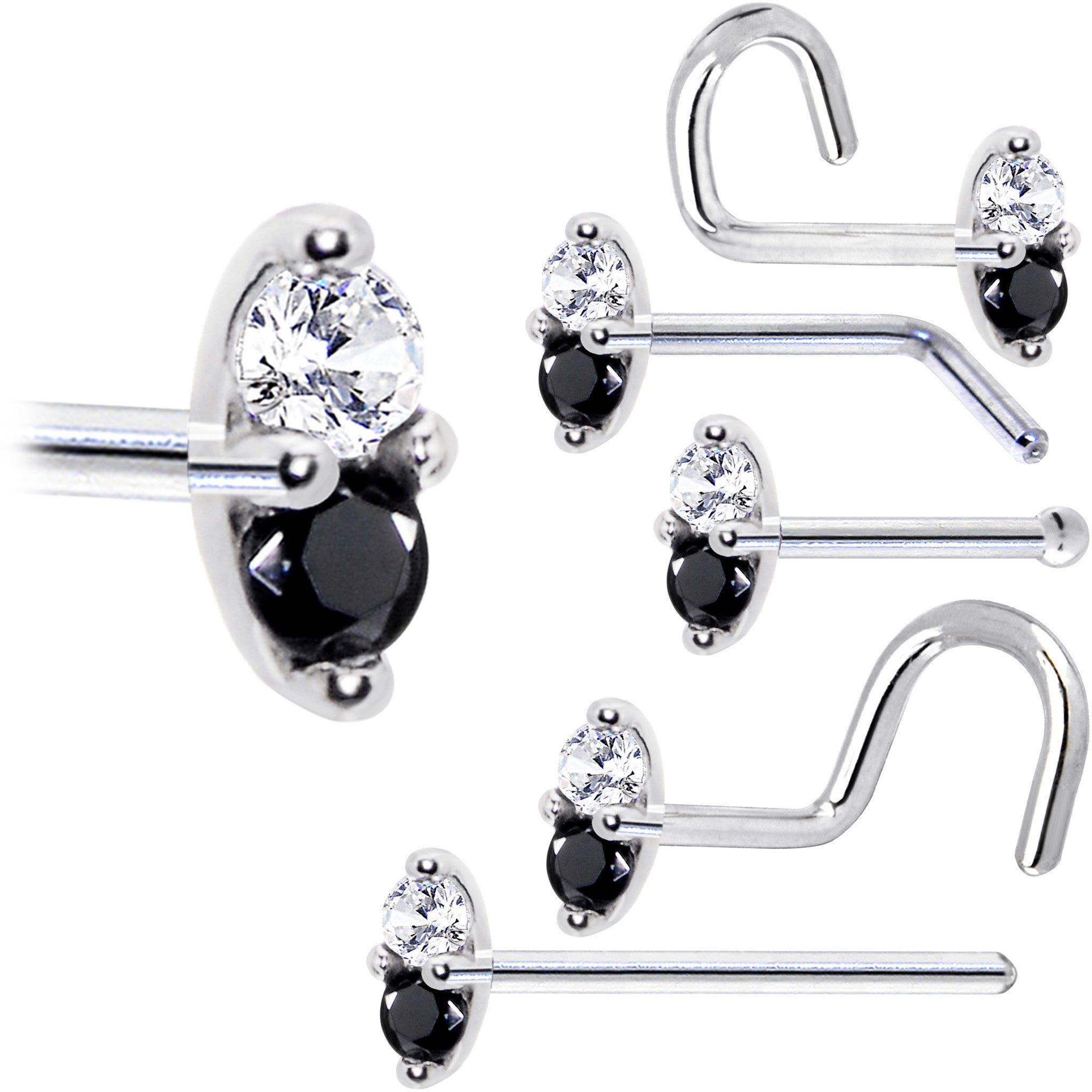 14k White Gold Black 1.5mm CZ Marquise Nose Ring