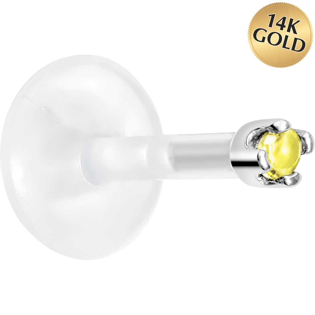 16G 1/4 14K White Gold November 1.5mm CZ Bioplast Push in Cartilage Earring