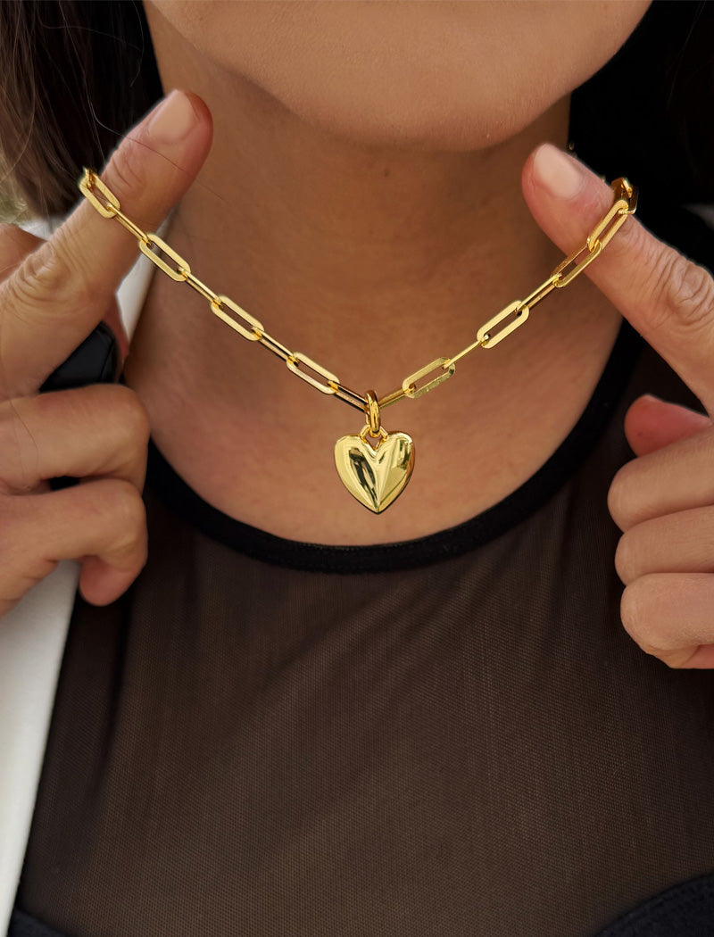 PUFFY HEART Pendant Link Chain Necklace