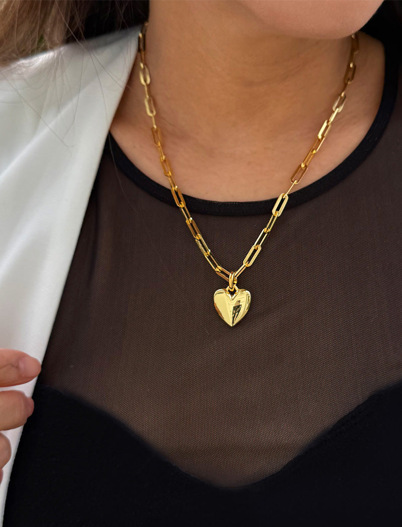 PUFFY HEART Pendant Link Chain Necklace