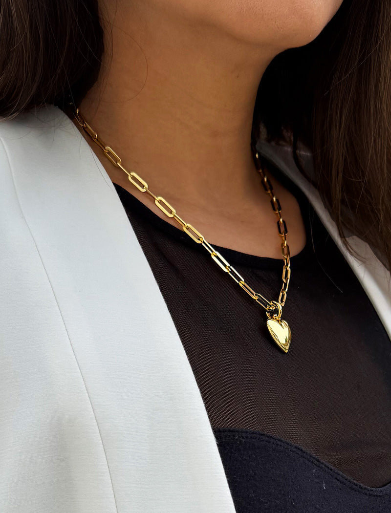 PUFFY HEART Pendant Link Chain Necklace