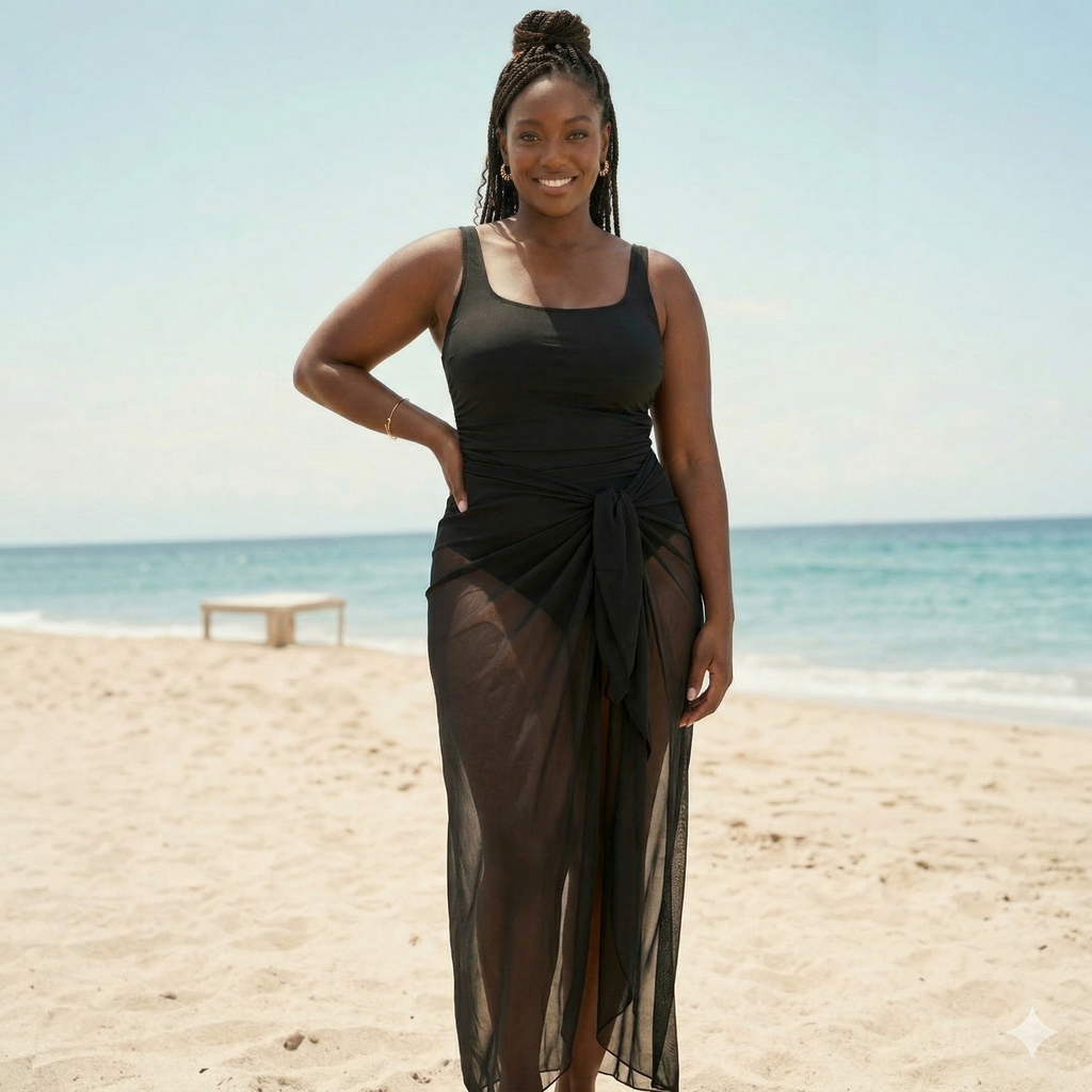 InstantFigure Long Sheer Mesh Cover-up Sarong 33631