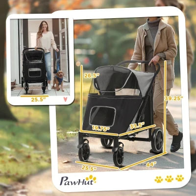 One-Click Foldable Stroller for Large Medium Small Dogs, Pet, Cats with Storage