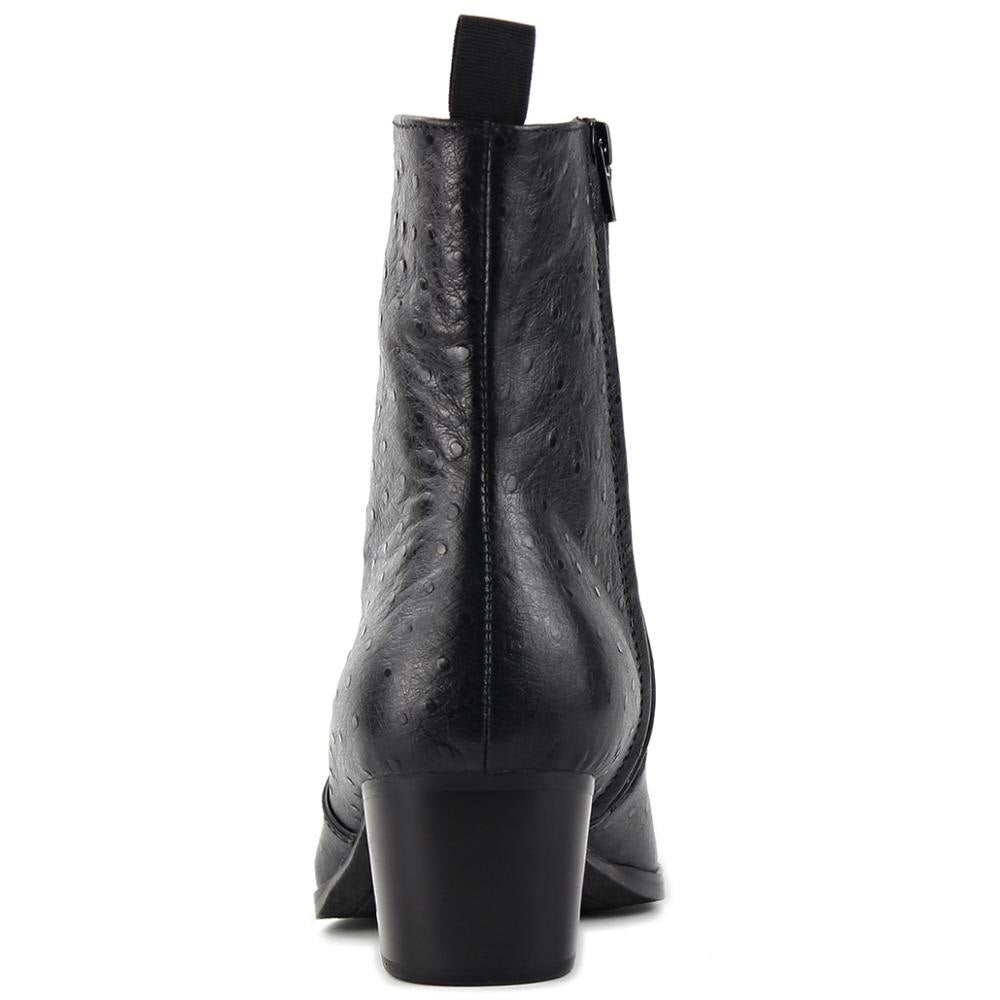 Calfskin Heel Ostrich-Print Chelsea Boots