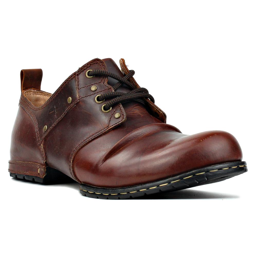 Men's Genuine Leather Red Brown Flat Shoes