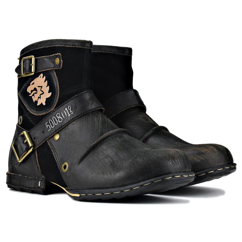 OSSTONE Men's Leather Ankle Boots-Black