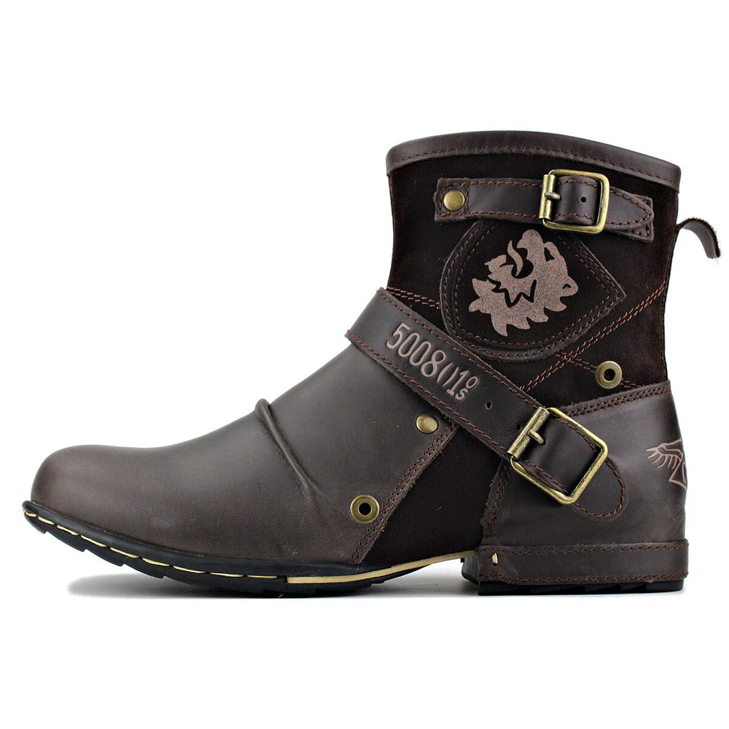 OSSTONE Men's Genuine Leathe Ankle Boots 5008-1-Dbrown