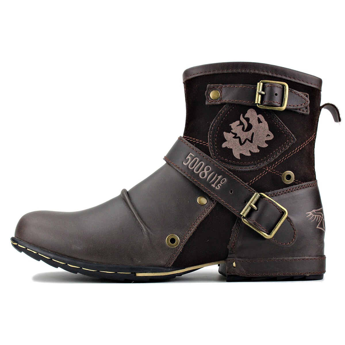 OSSTONE Men's Genuine Leathe Ankle Boots 5008-1-Dbrown