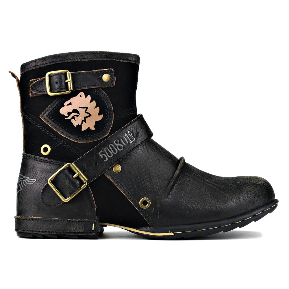 OSSTONE Men's Leather Ankle Boots-Black