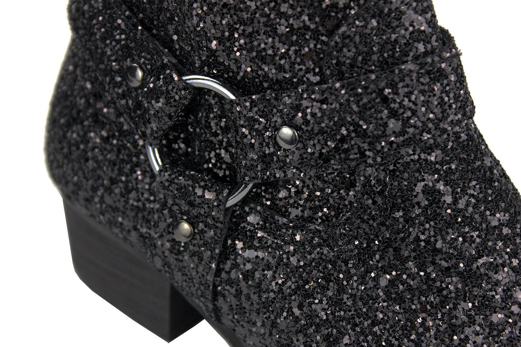 OSSTONE Shimmering Black High-heeled Chelsea Boot