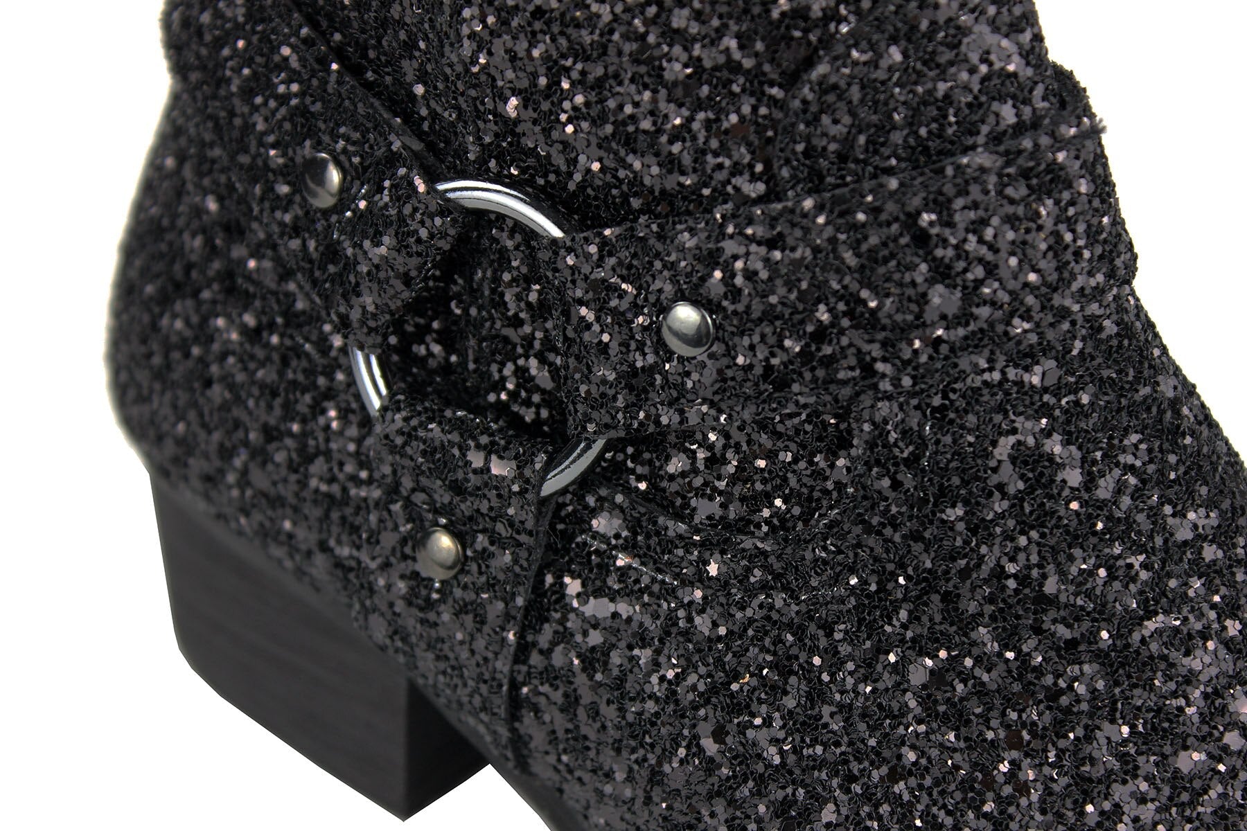 OSSTONE Shimmering Black High-heeled Chelsea Boot