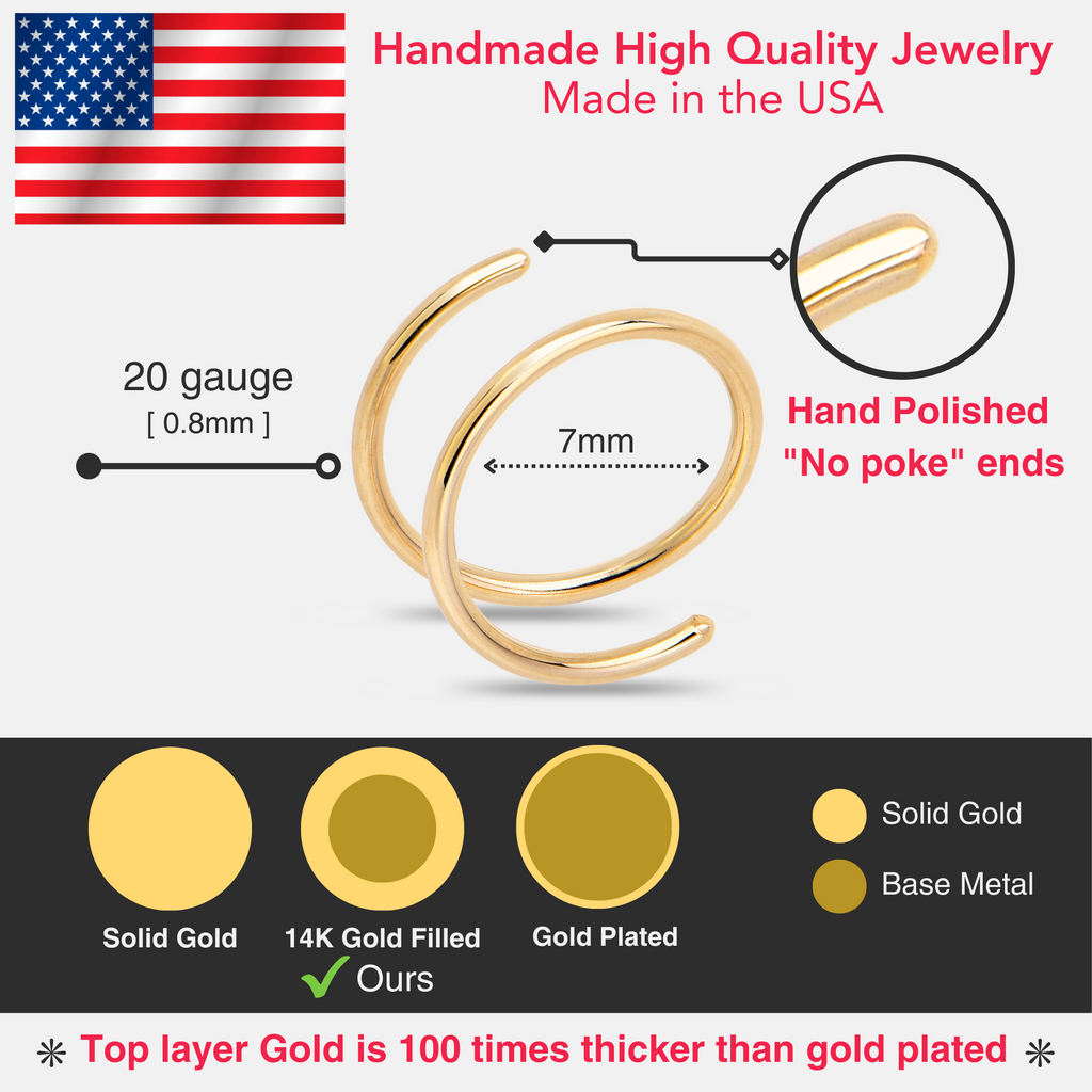 Double Hoop Nose 14k Rose Gold Filled Spiral Nose Ring 20G 8mm Right