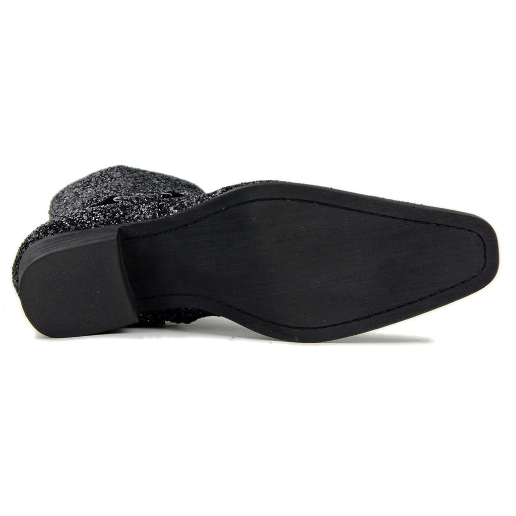 OSSTONE Shimmering Black High-heeled Chelsea Boot