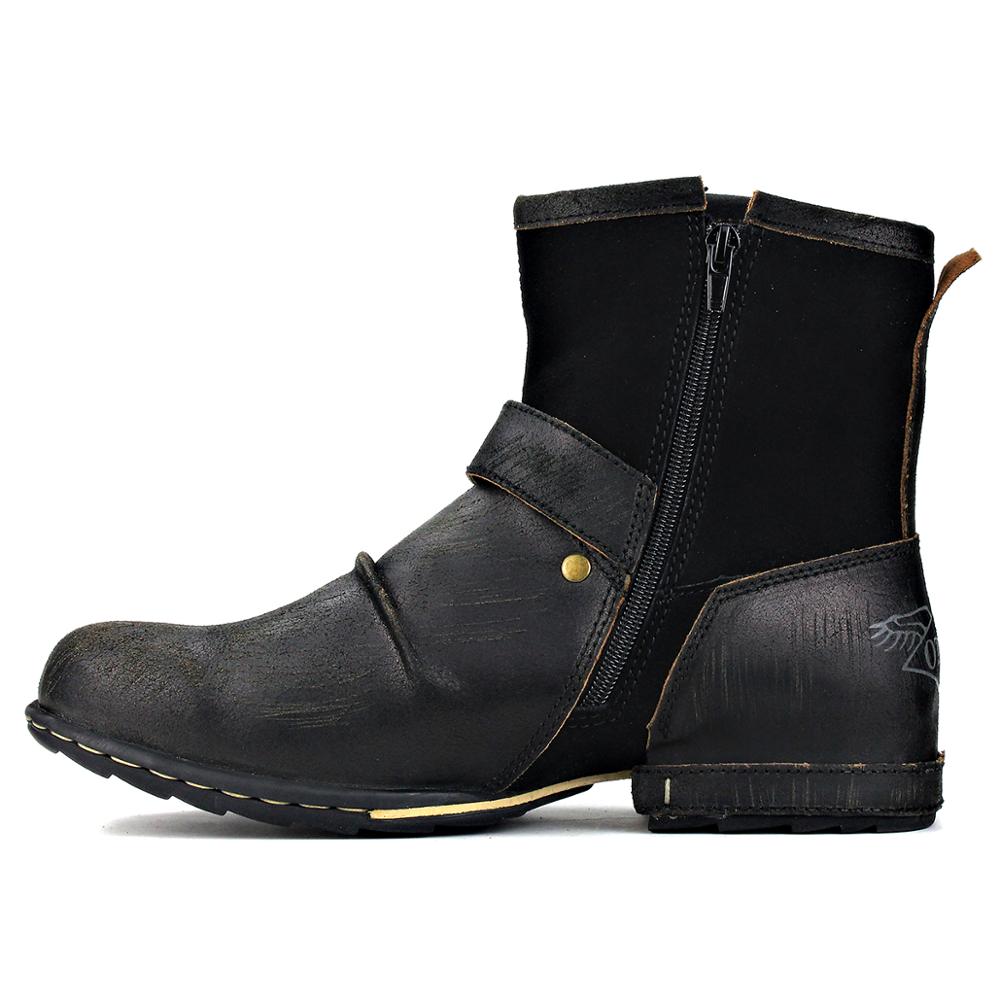 OSSTONE Men's Leather Ankle Boots-Black