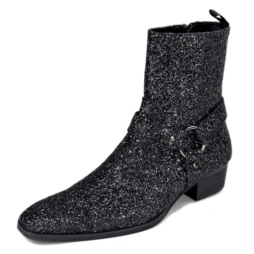 OSSTONE Shimmering Black High-heeled Chelsea Boot