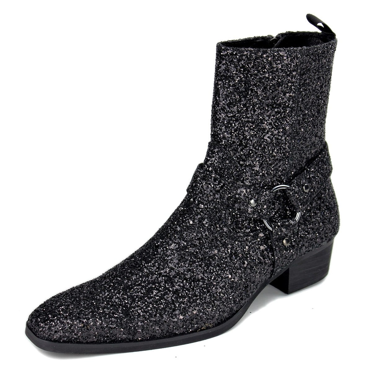 OSSTONE Shimmering Black High-heeled Chelsea Boot