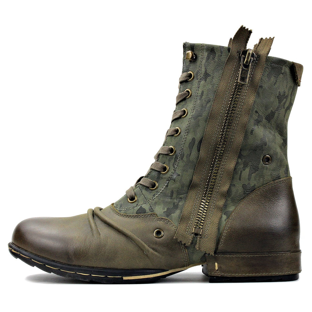 OSSTONE Men's Double Side Zipper Ankle Boots 5008-1-H-GREEN