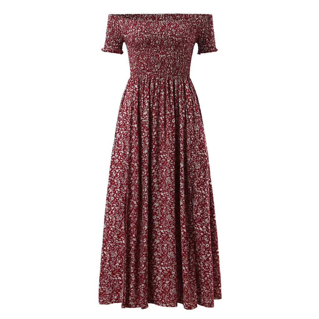 Plus Size Floral Print Off-Shoulder Summer Dress