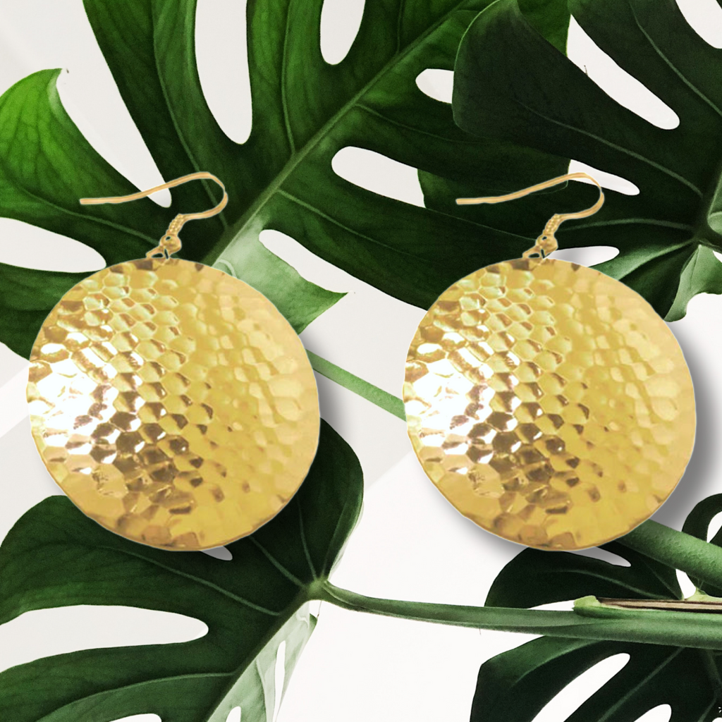 Gold Hammered Circle Earrings