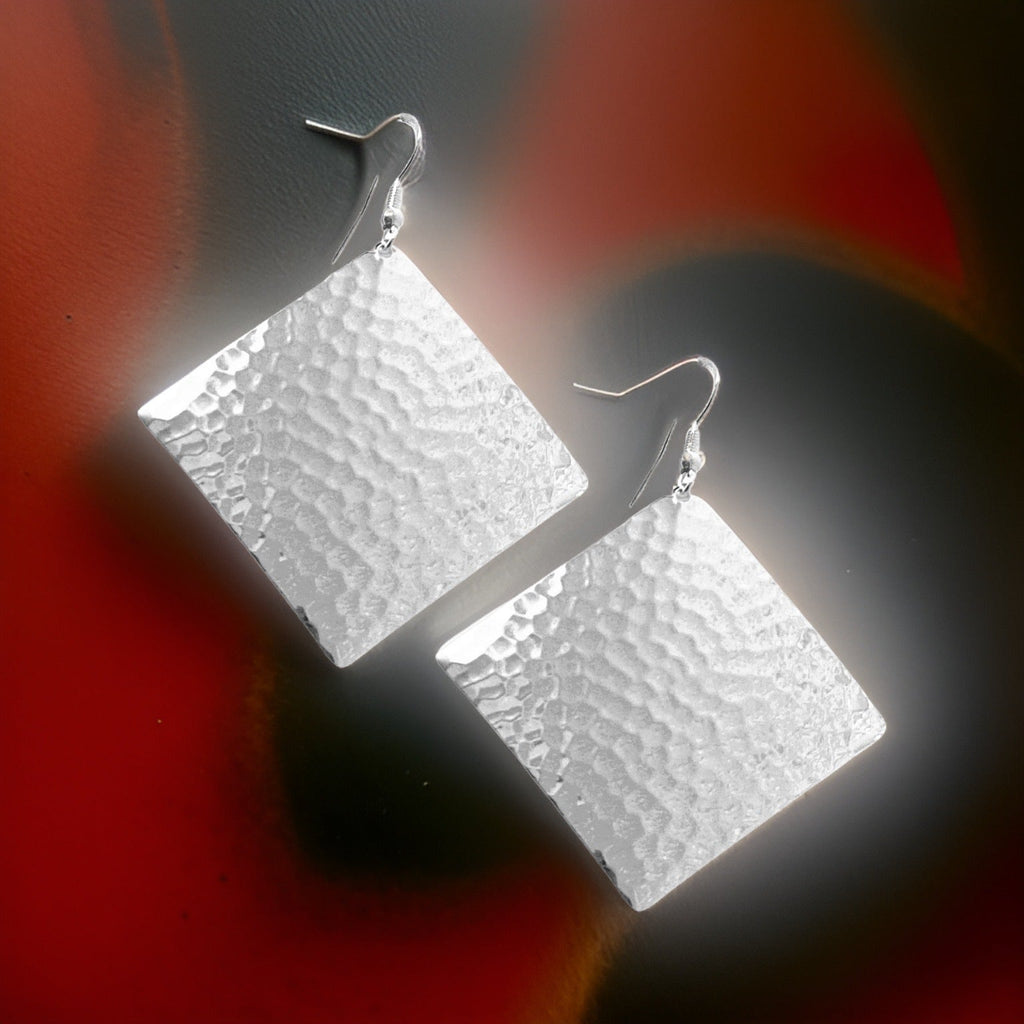 Hammered Diamond Dome Dangle Earrings