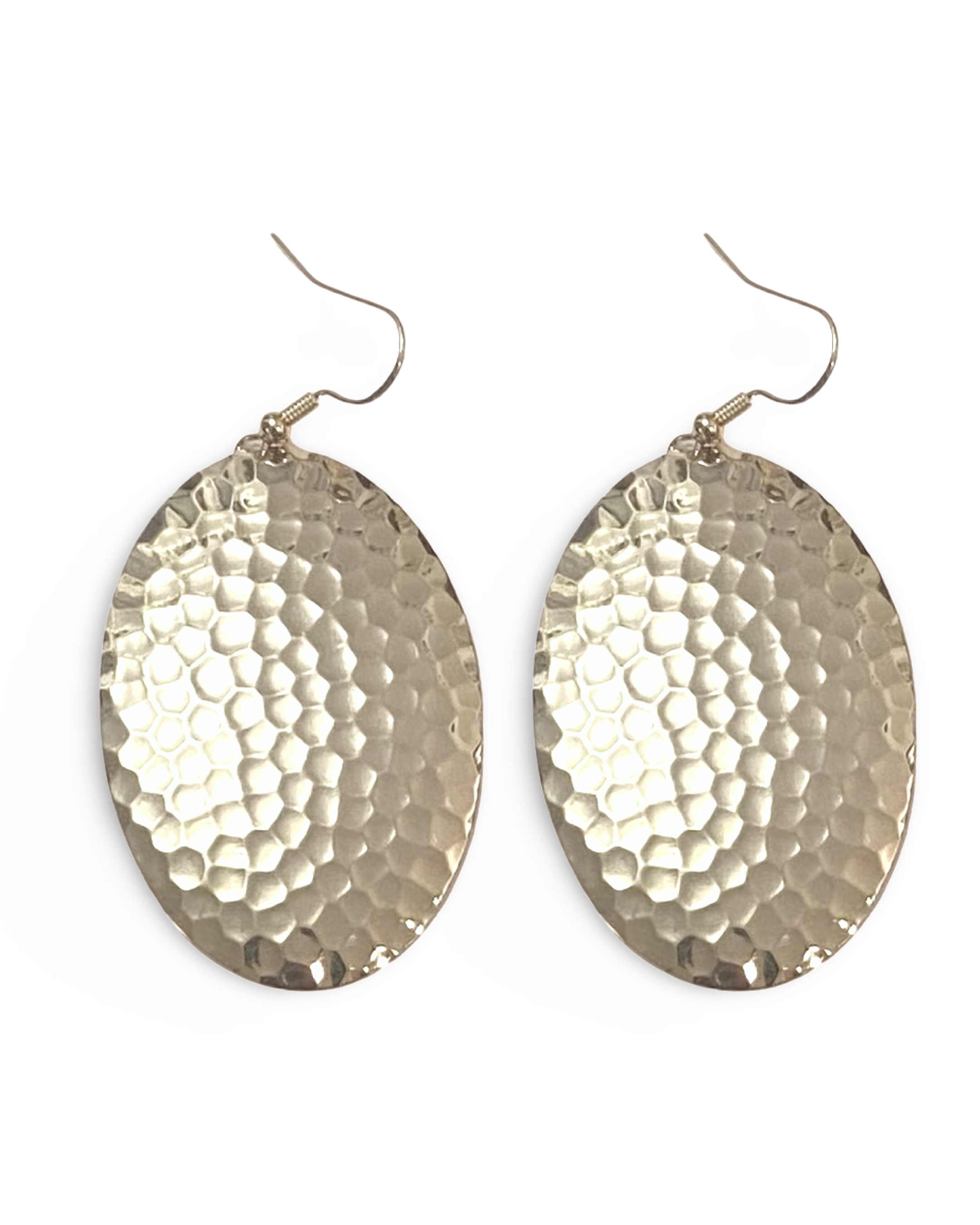 Hammered Oval Domed Dangle Earrings