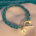Turquoise Suede Woven Cable Chain Toggle Bracelet