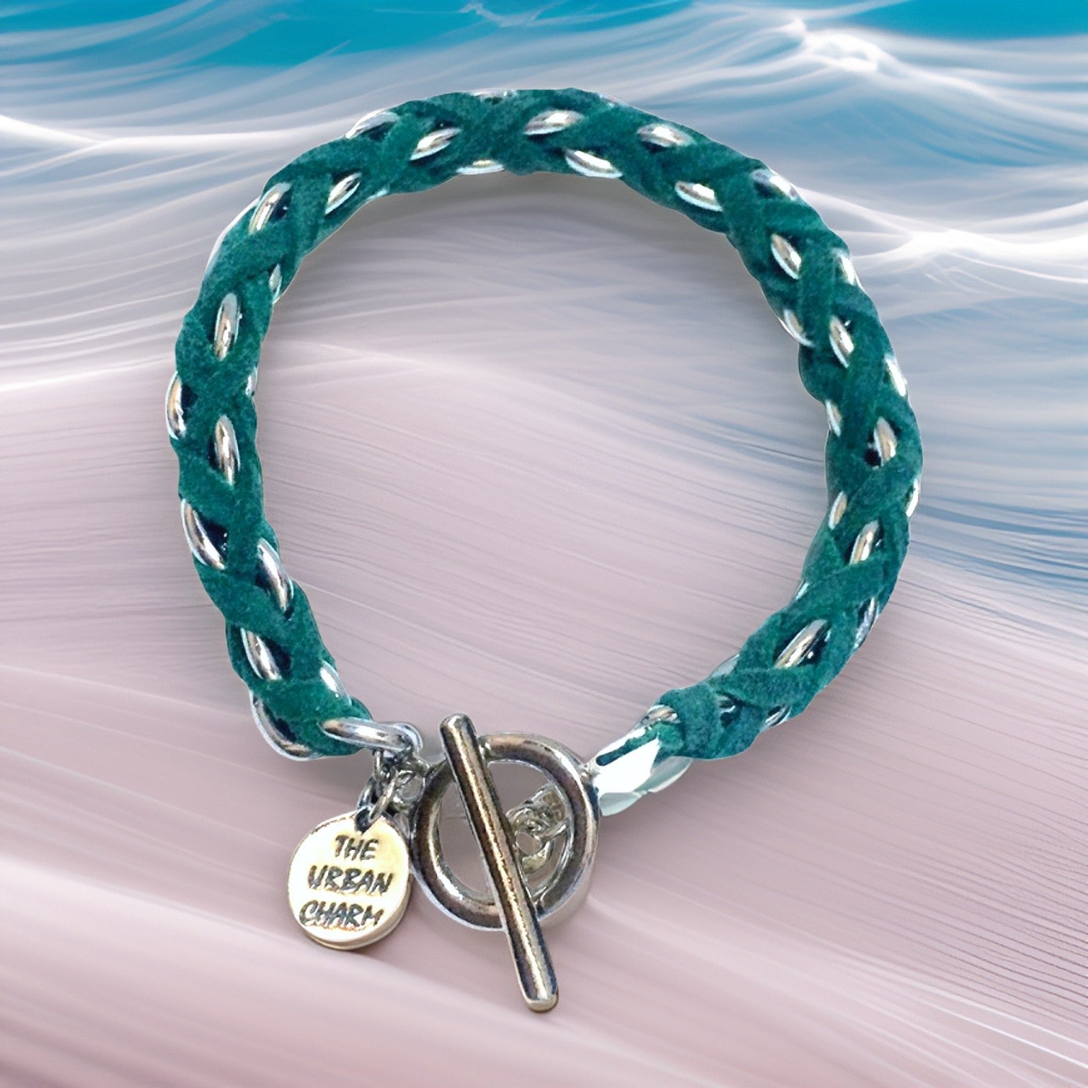 Turquoise Suede Woven Cable Chain Toggle Bracelet