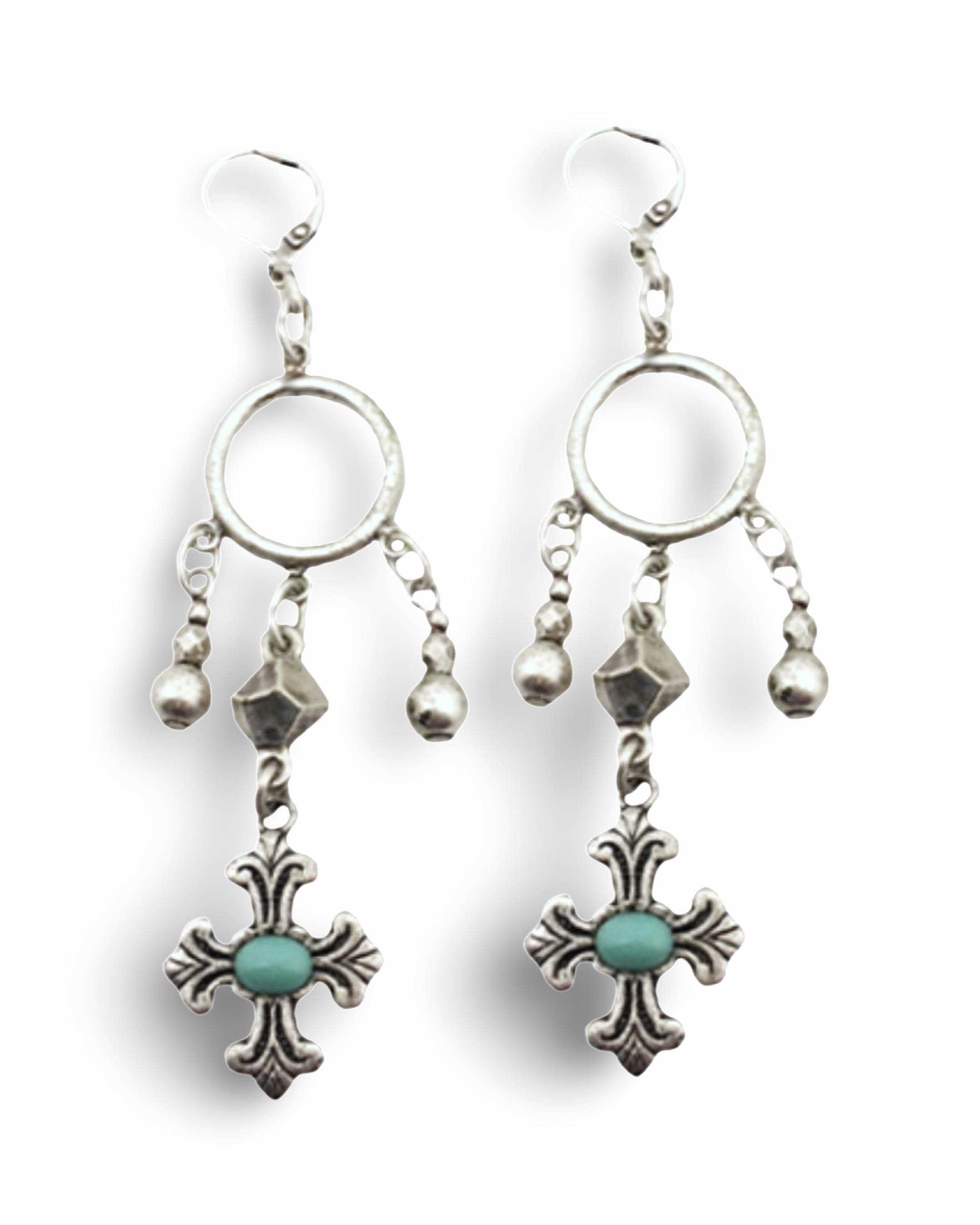 Silver Cross Dangle Earrings