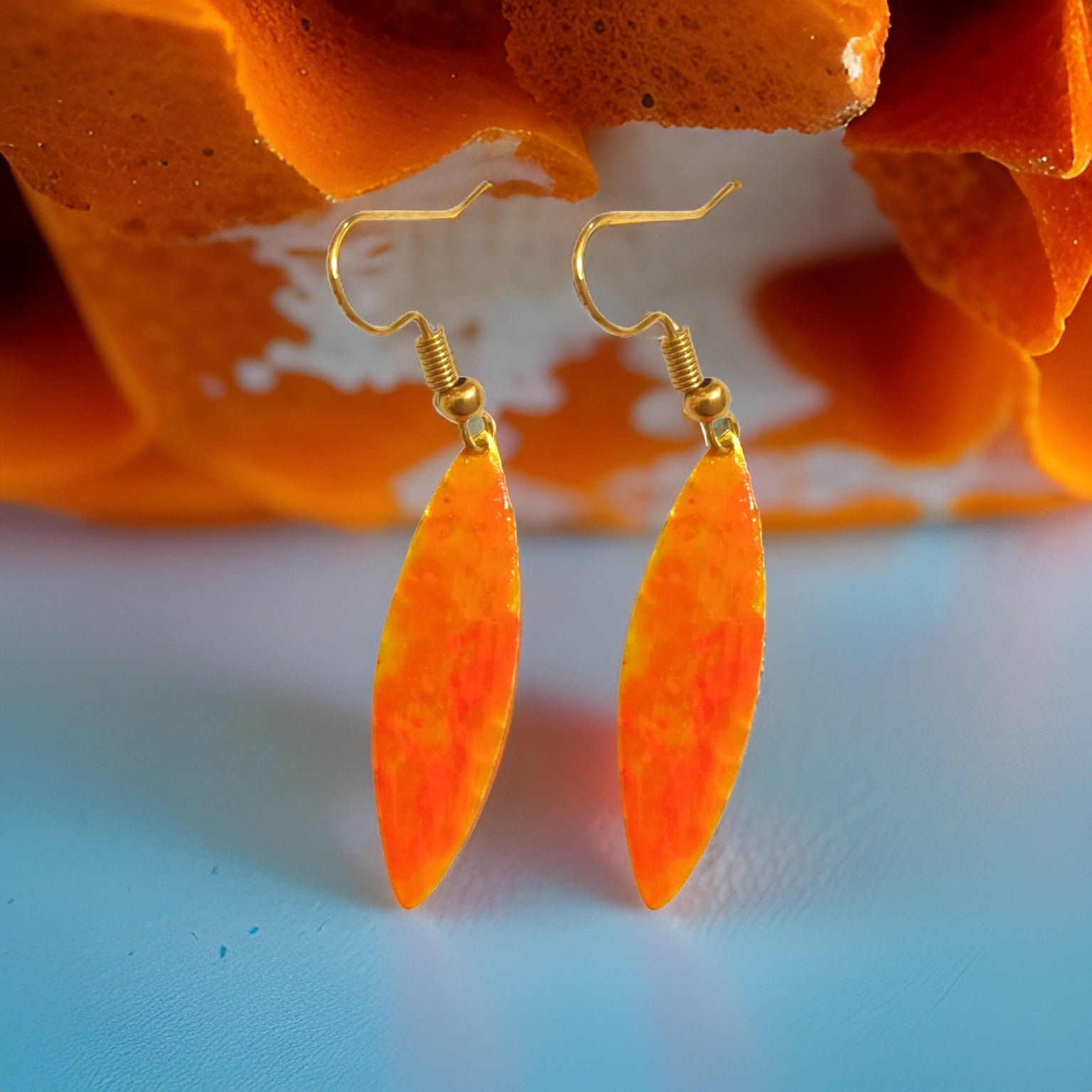 Yellow Orange Marble Mini Navette Lures of Love Earrings