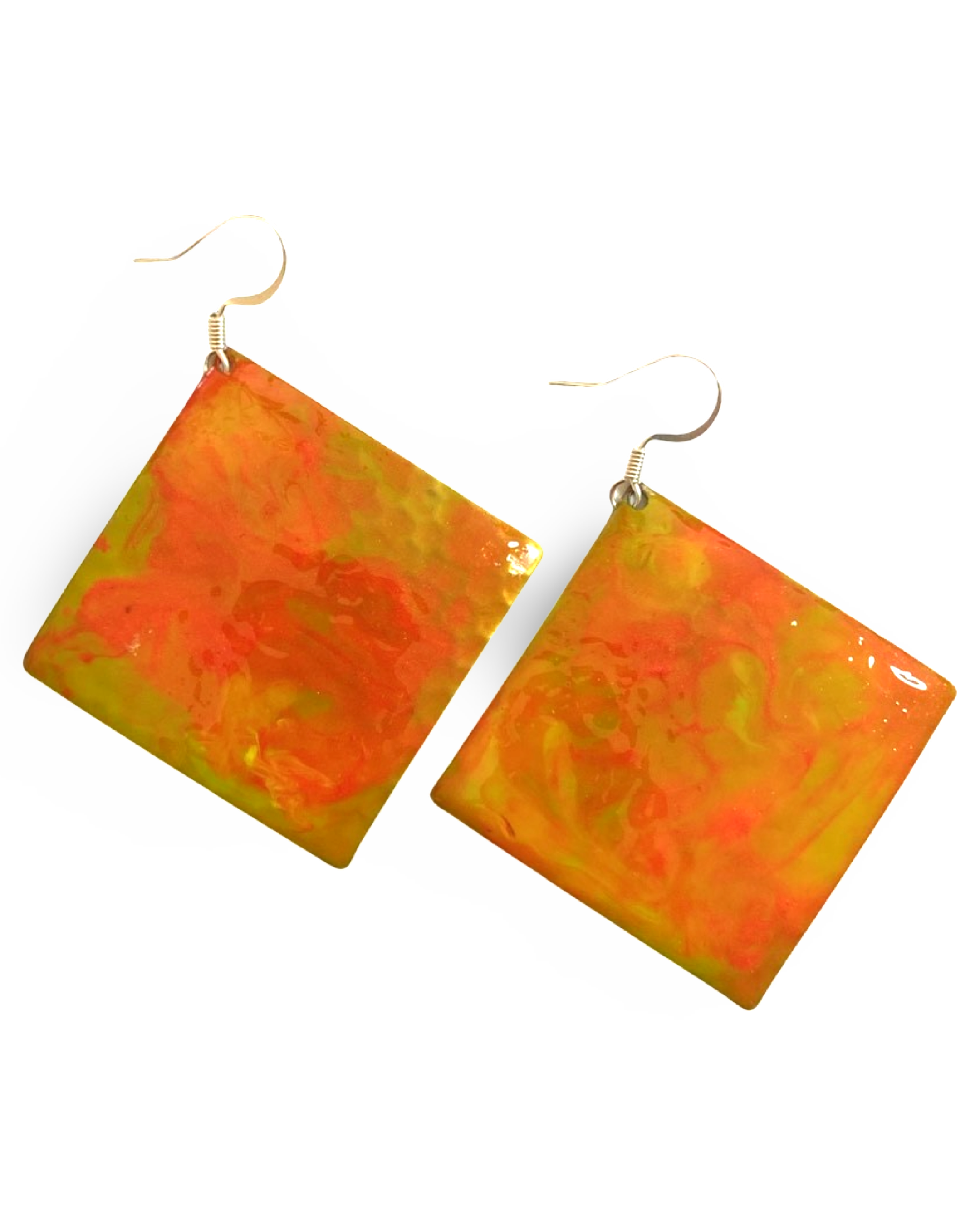 Yellow Orange Marble Diamond Dome Lures of Love Earrings