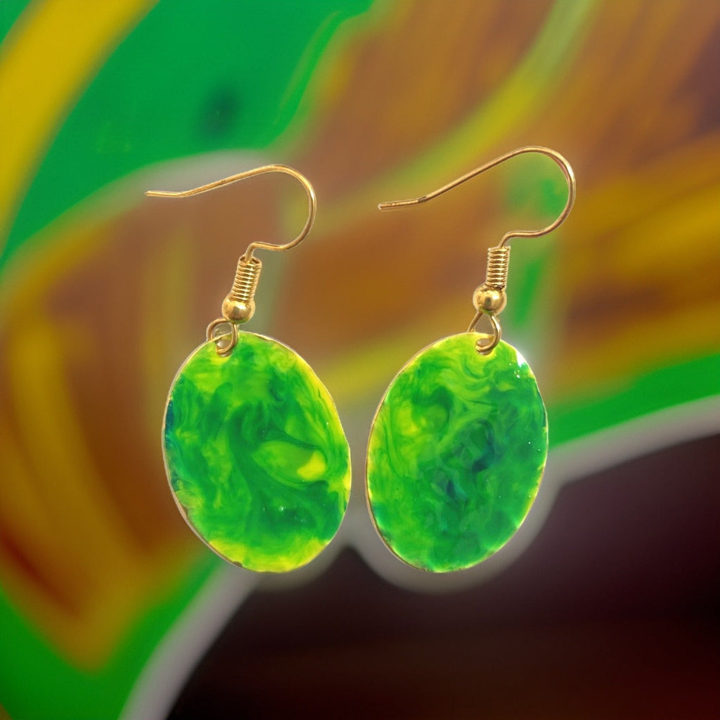 Green Yellow Marble Mini Oval Lures of Love Earrings