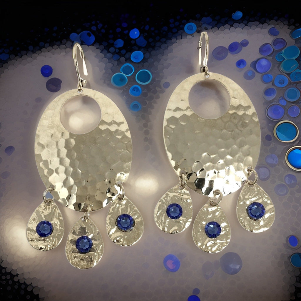 Hammered Sapphire Chandelier Earrings