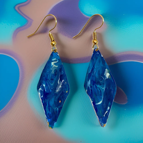 Blue Enamel Marble Wavy Earrings