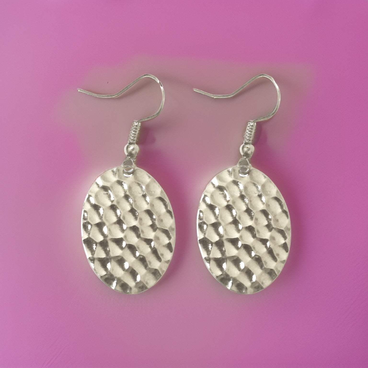 Hammered Small Flat Oval Dangle Earrings