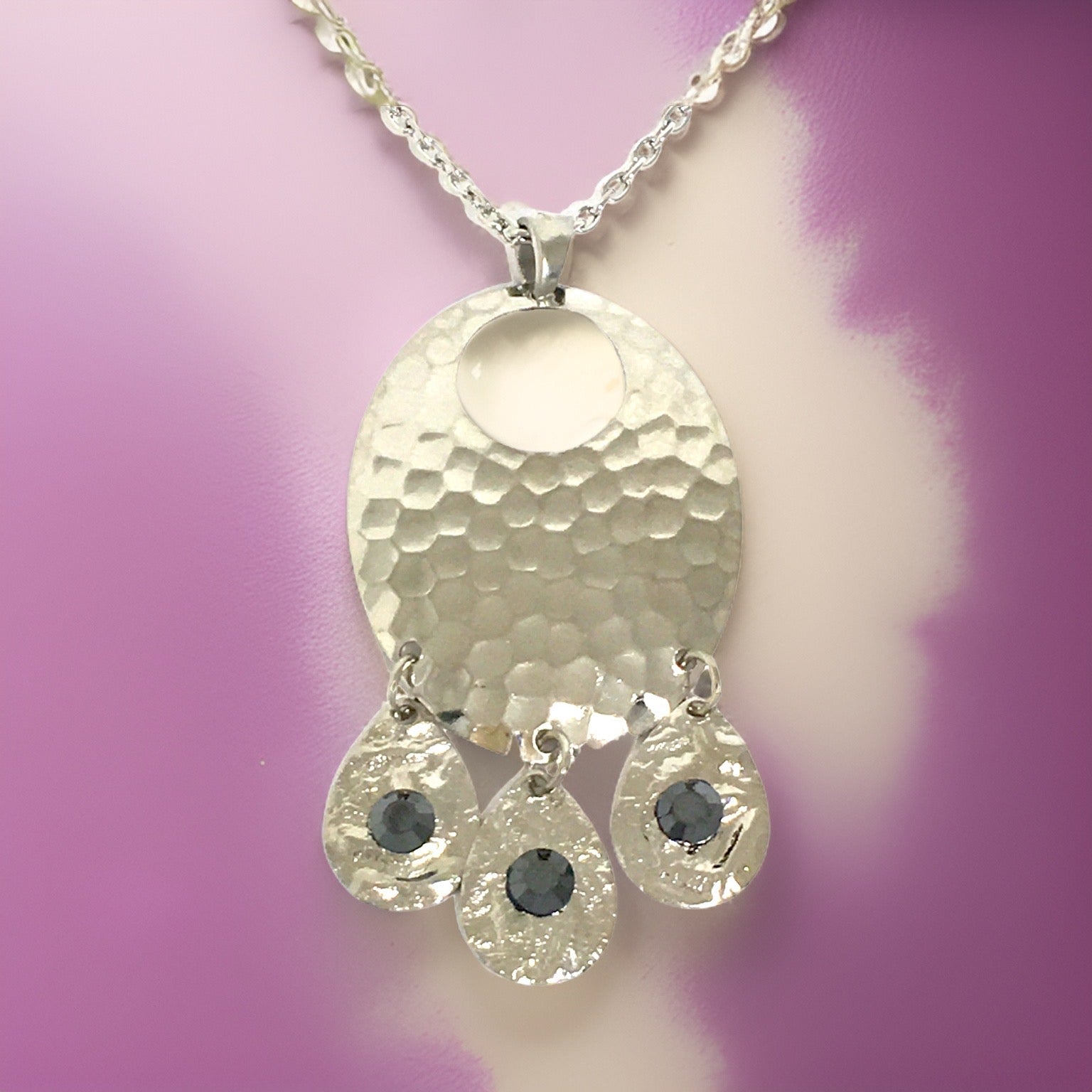 Hammered Jet Black Chandelier Necklace