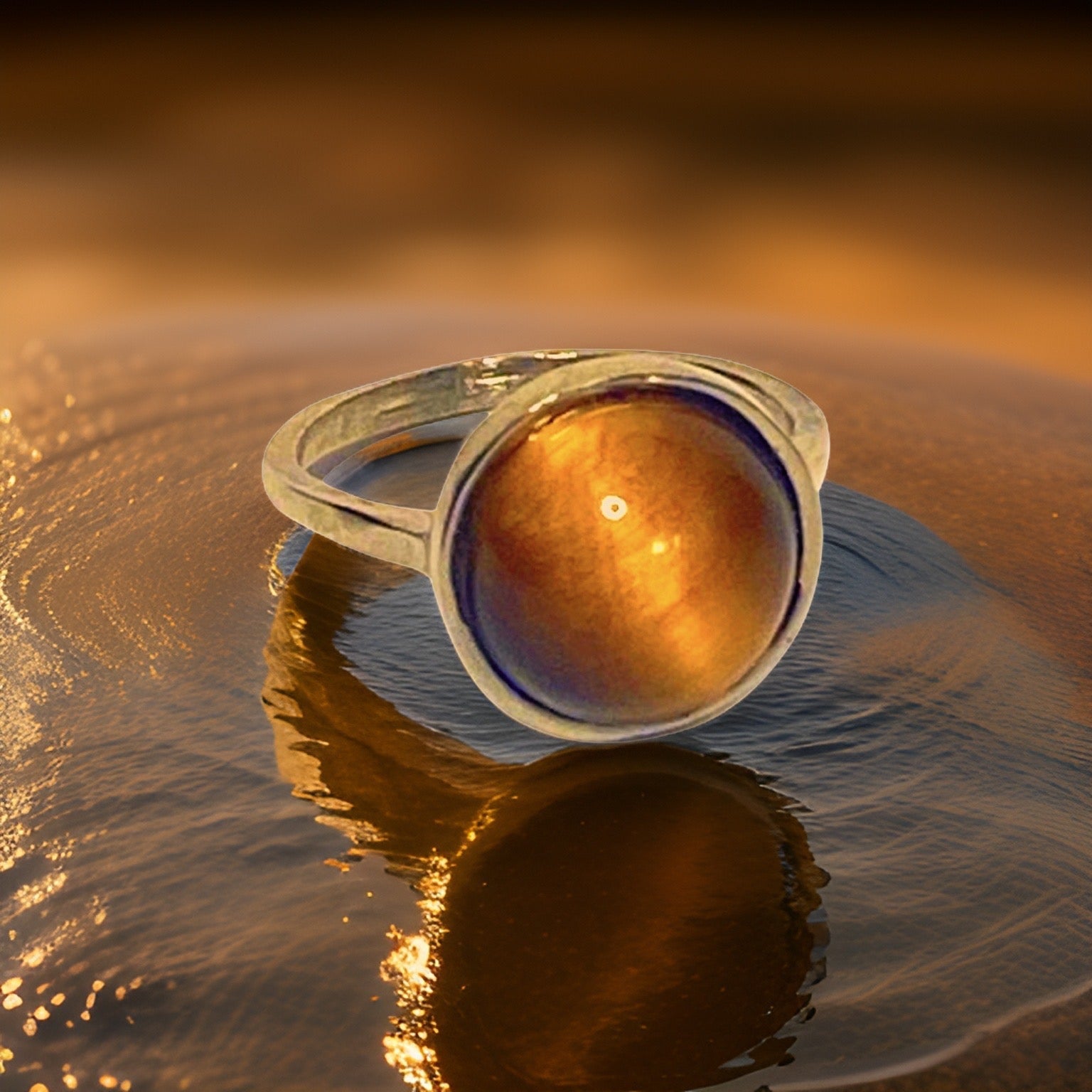 Tiger’s Eye Gemstone Round Ring
