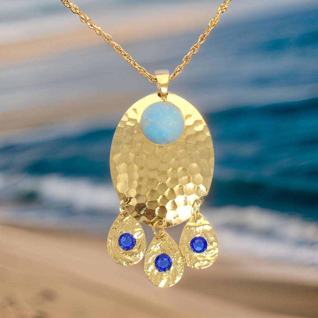 Hammered Sapphire Chandelier Necklace