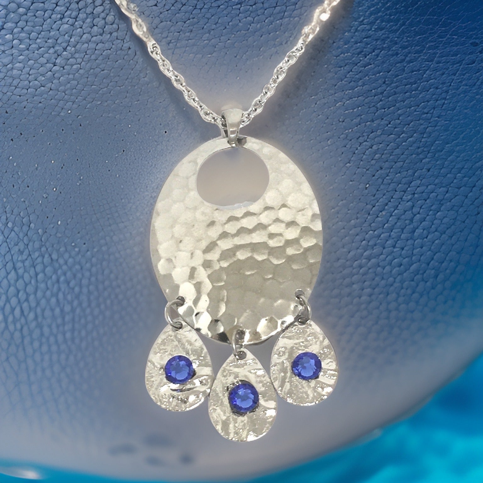 Hammered Sapphire Chandelier Necklace