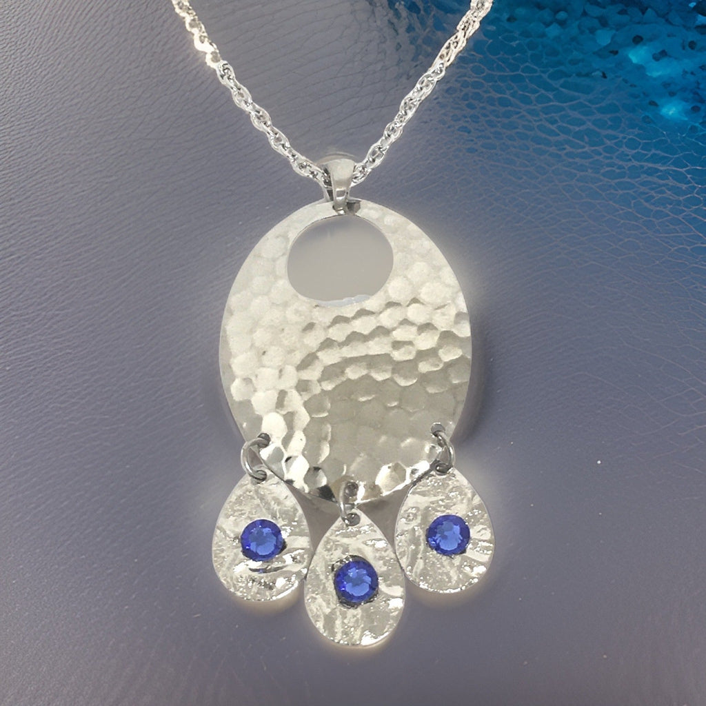 Hammered Sapphire Chandelier Necklace