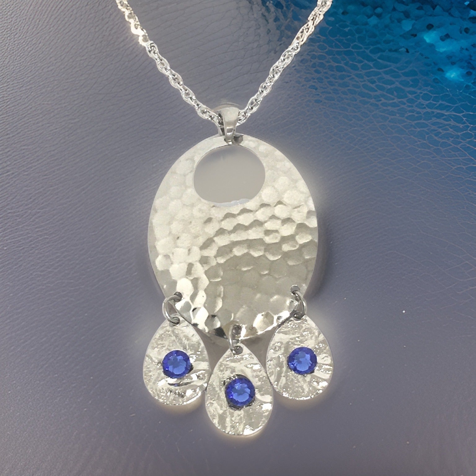 Hammered Sapphire Chandelier Necklace