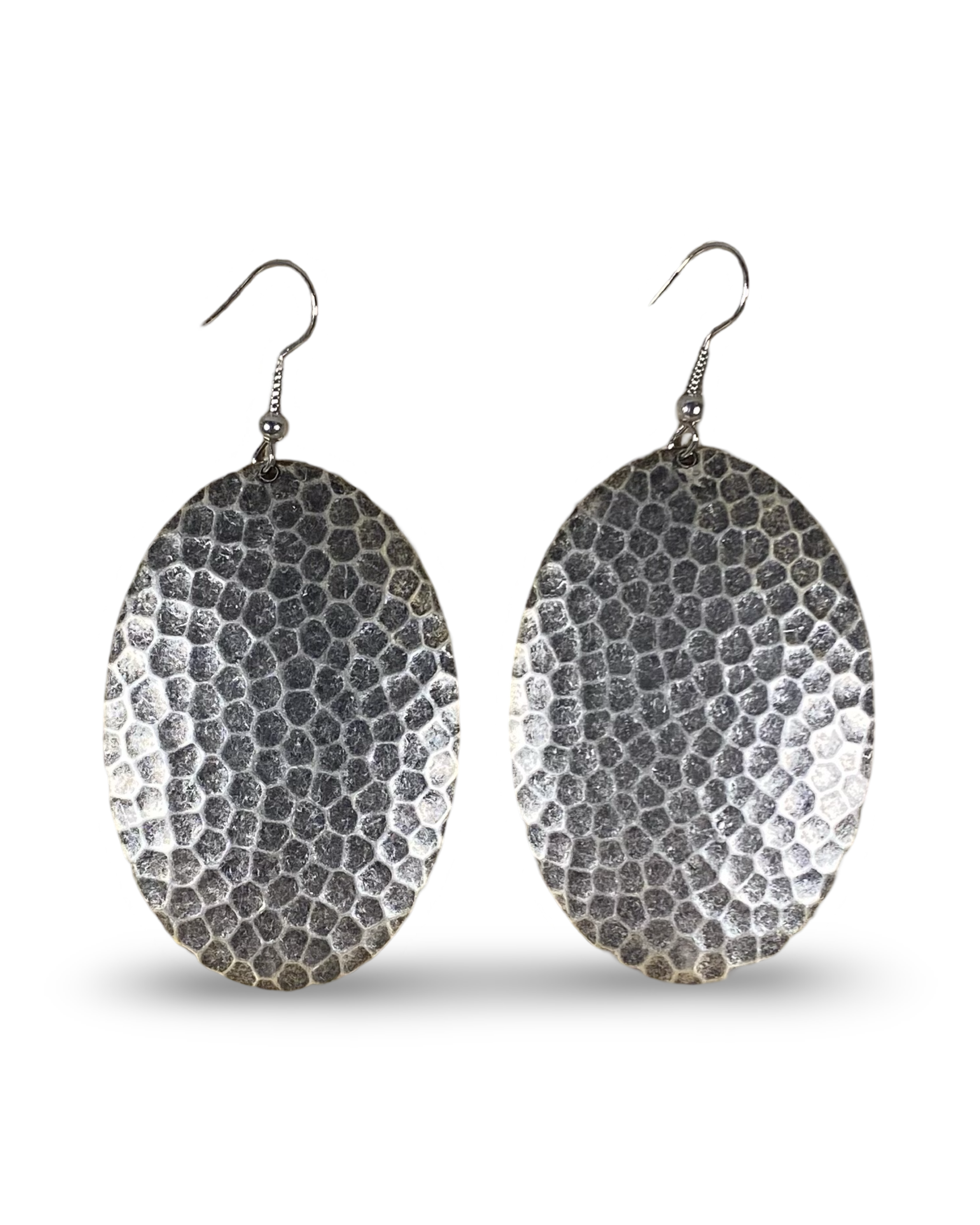 Hammered Oval Domed Dangle Earrings