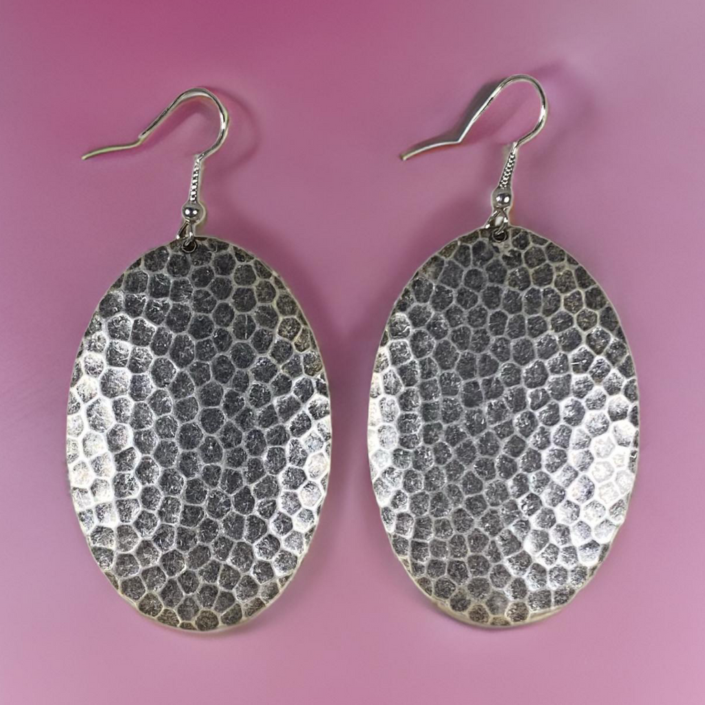 Hammered Oval Domed Dangle Earrings