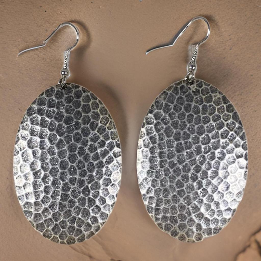 Hammered Oval Domed Dangle Earrings