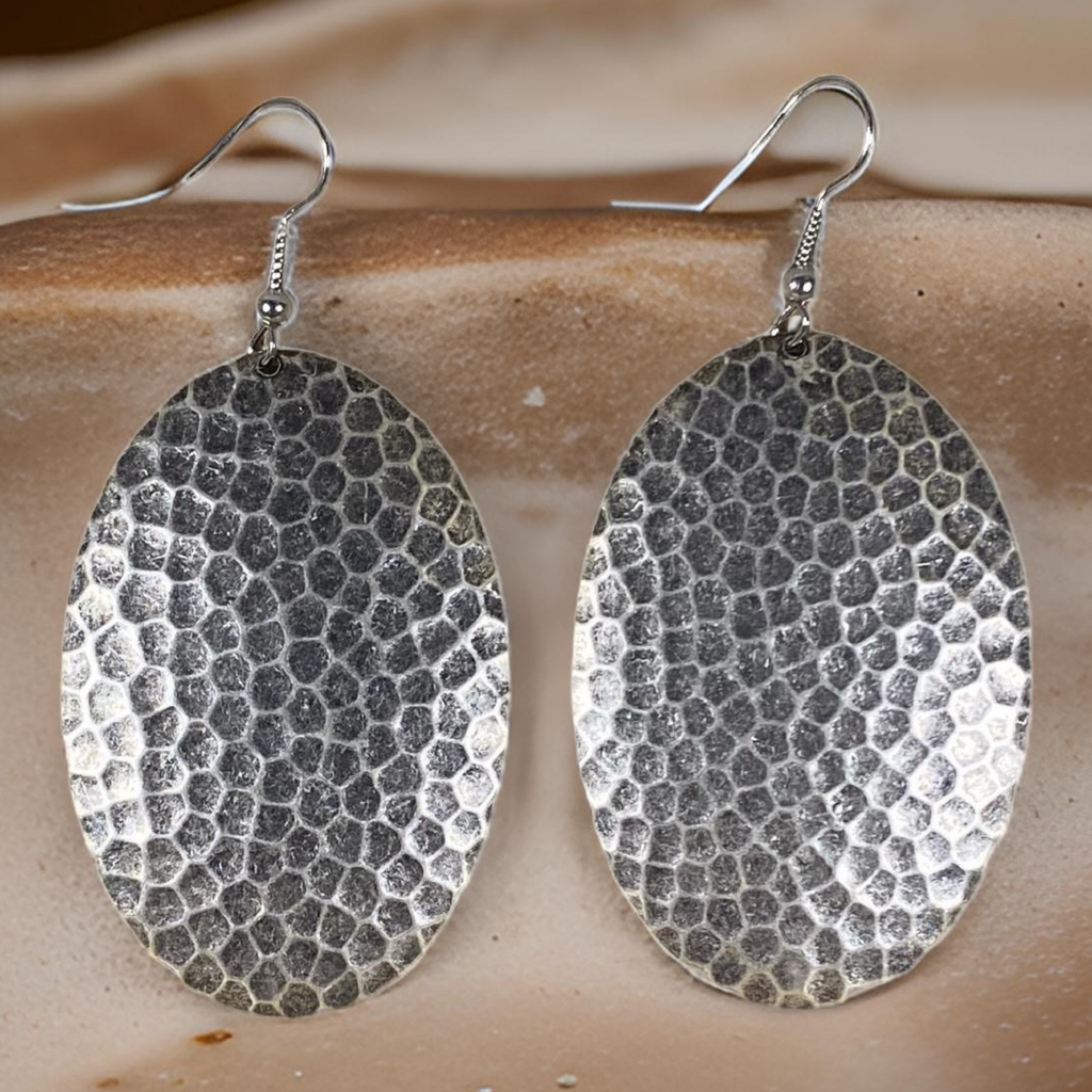 Hammered Oval Domed Dangle Earrings