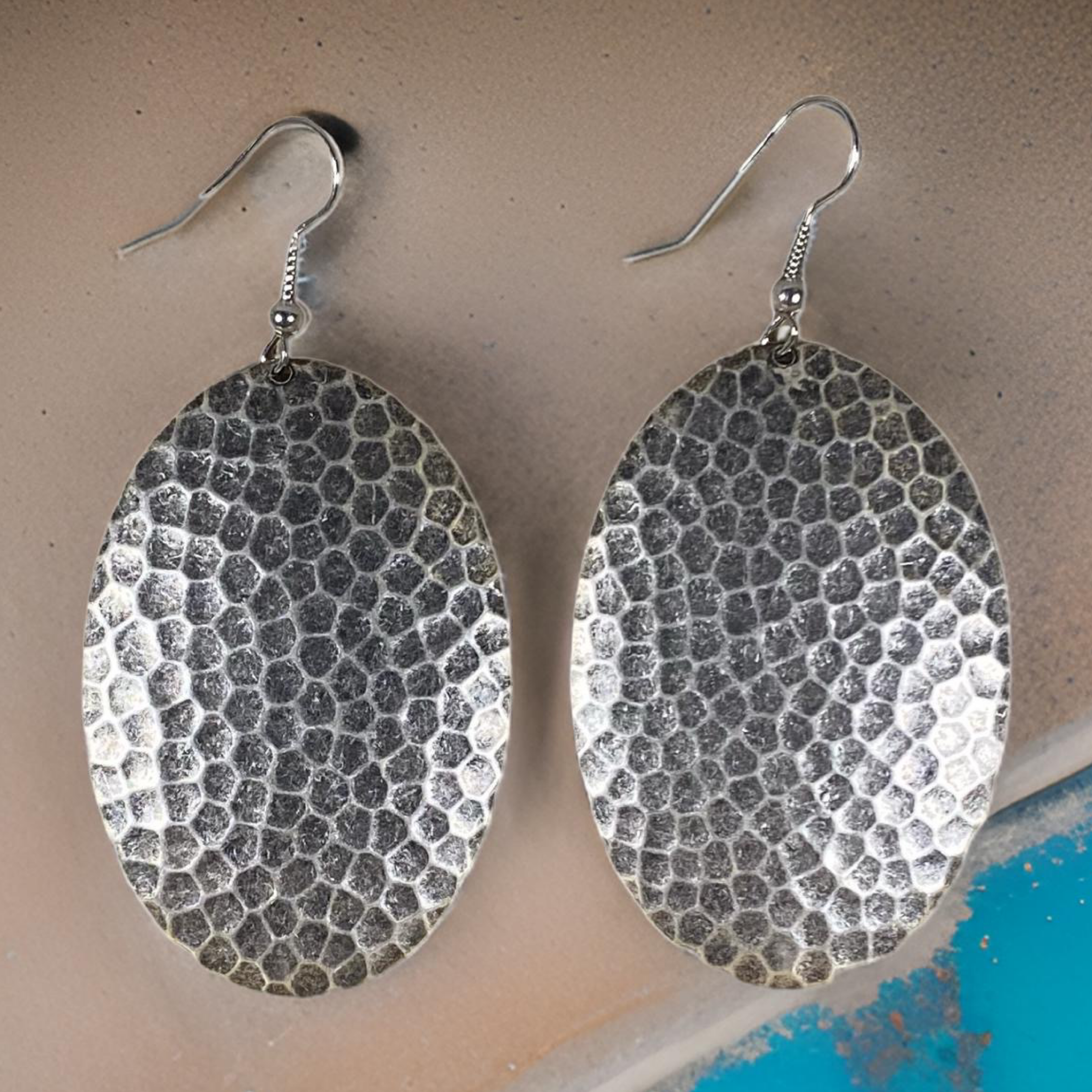 Hammered Oval Domed Dangle Earrings