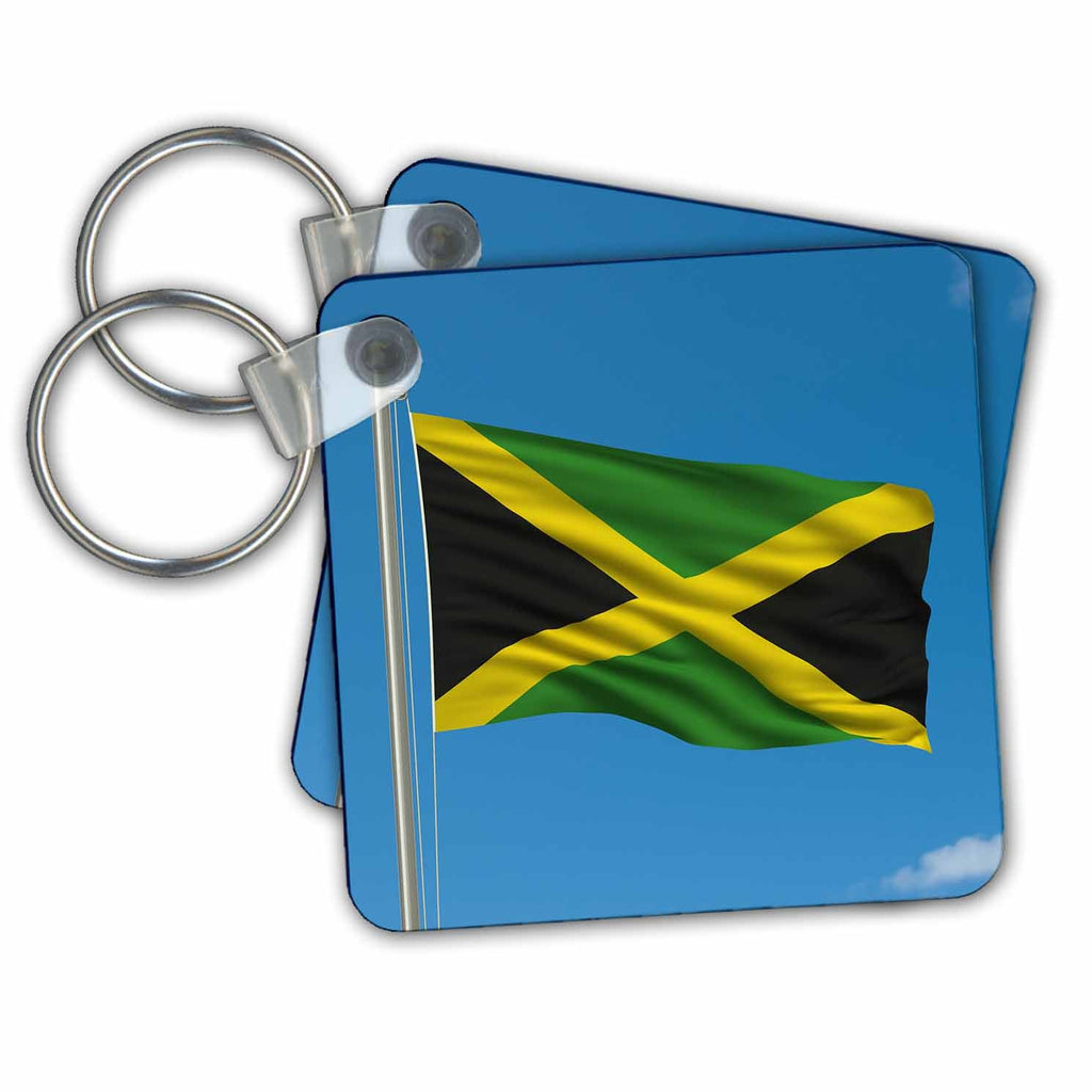 3dRose Key Chains Flag of Jamaica on a flag pole with blue sky Jamaican (kc-157061-1)