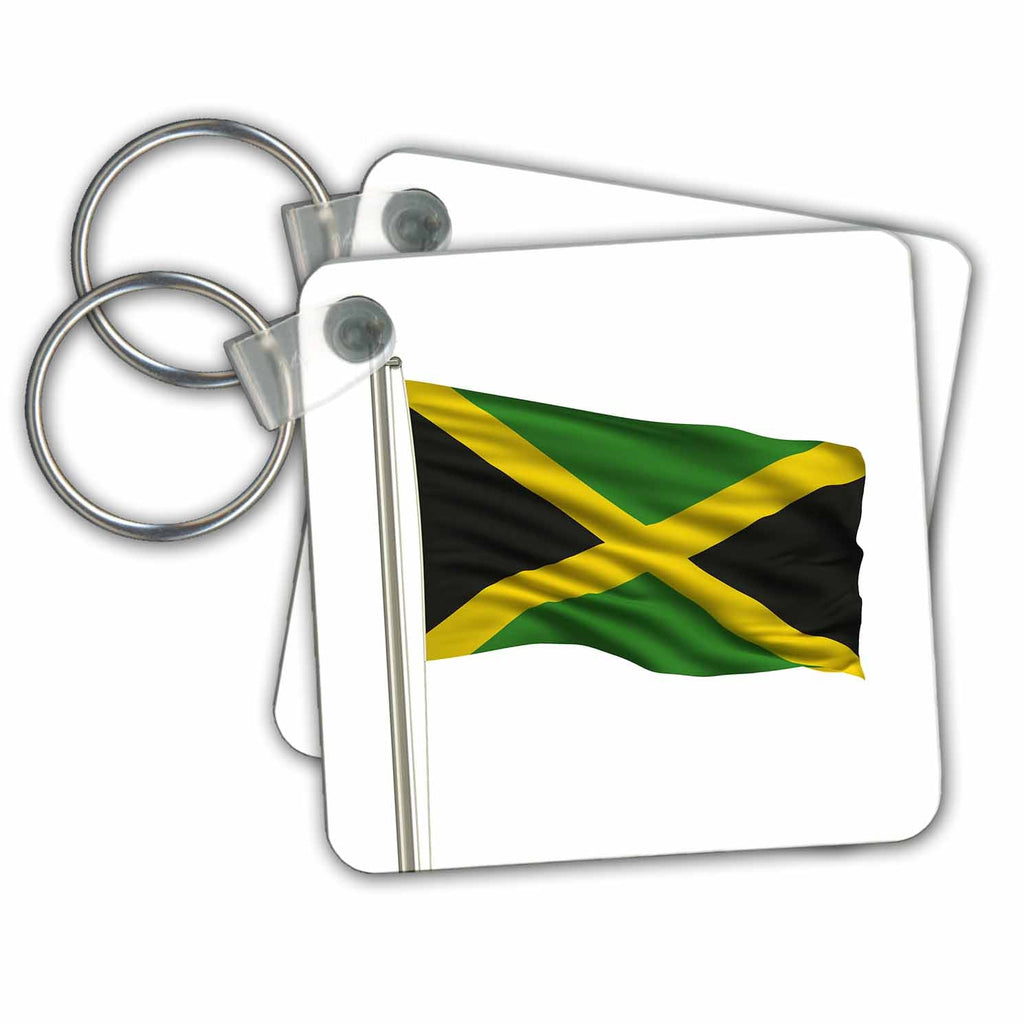3dRose Key Chains Flag of Jamaica on a flag pole over white Jamaican (kc-157186-1)