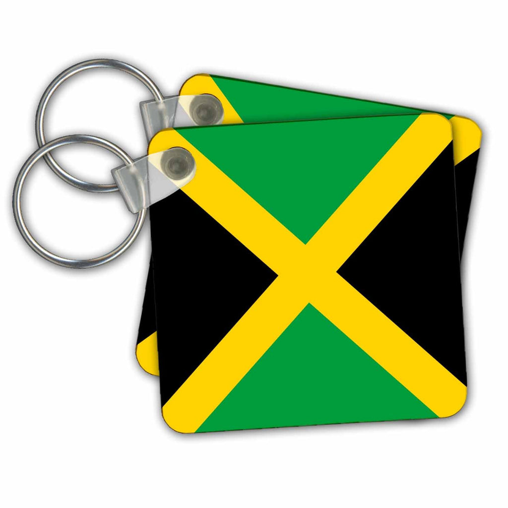 3dRose Key Chains Flag of Jamaica square - Caribbean Jamaican green black with yellow gold saltire cross - The Cross (kc-158342-1)