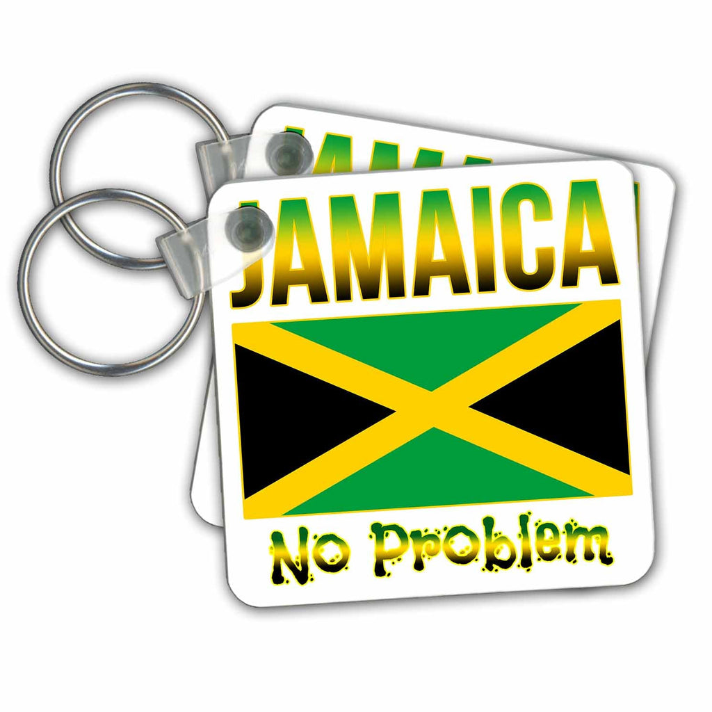 3dRose Key Chains The national flag of the island of Jamaica and phrase, No Problem. (kc-295587-1)